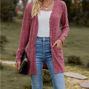 NWT GRECERELLE Women’s Burgundy Knit Cardigan Sweater Size M